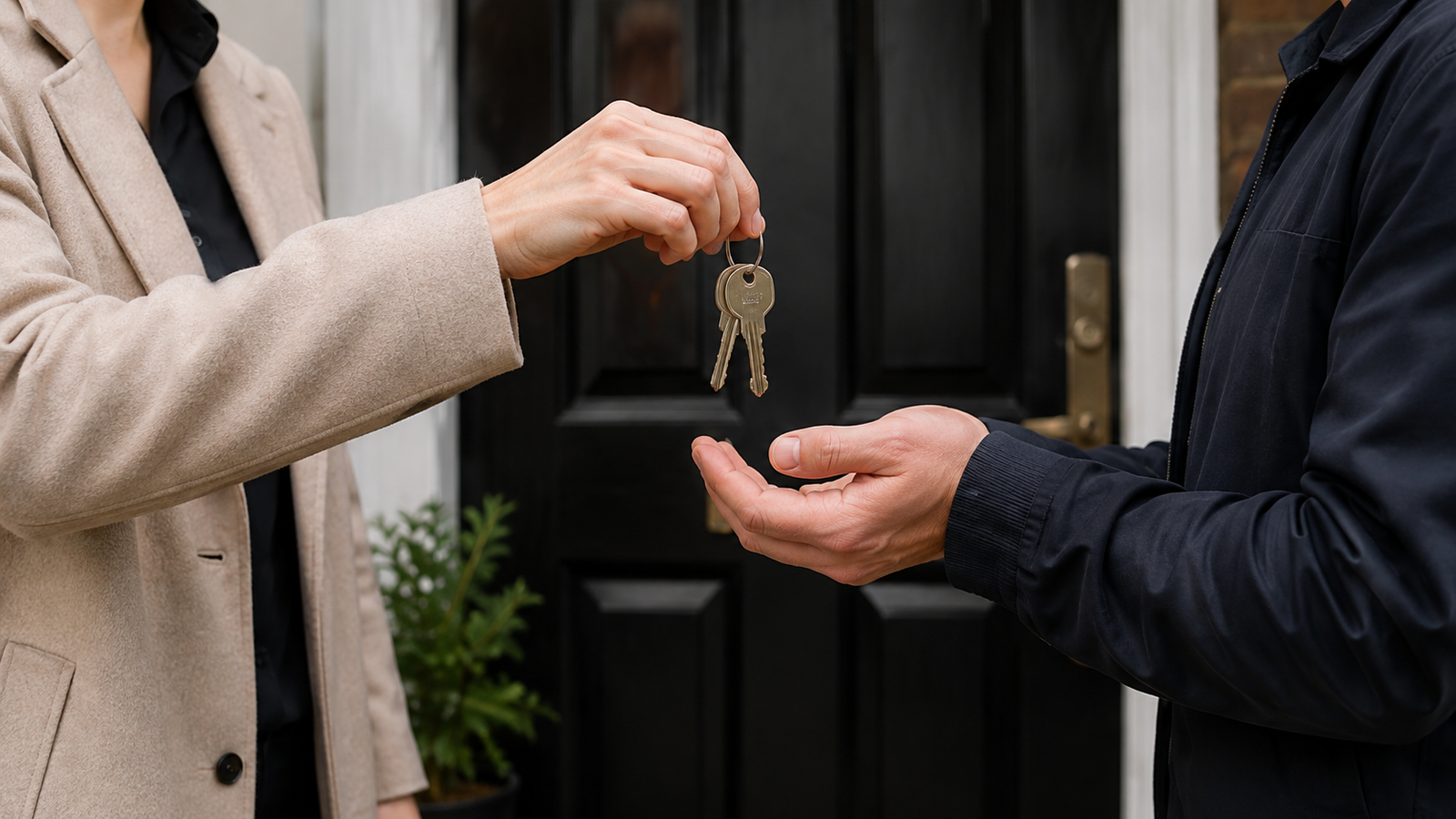 Check-in report with keys being handed over at a front door