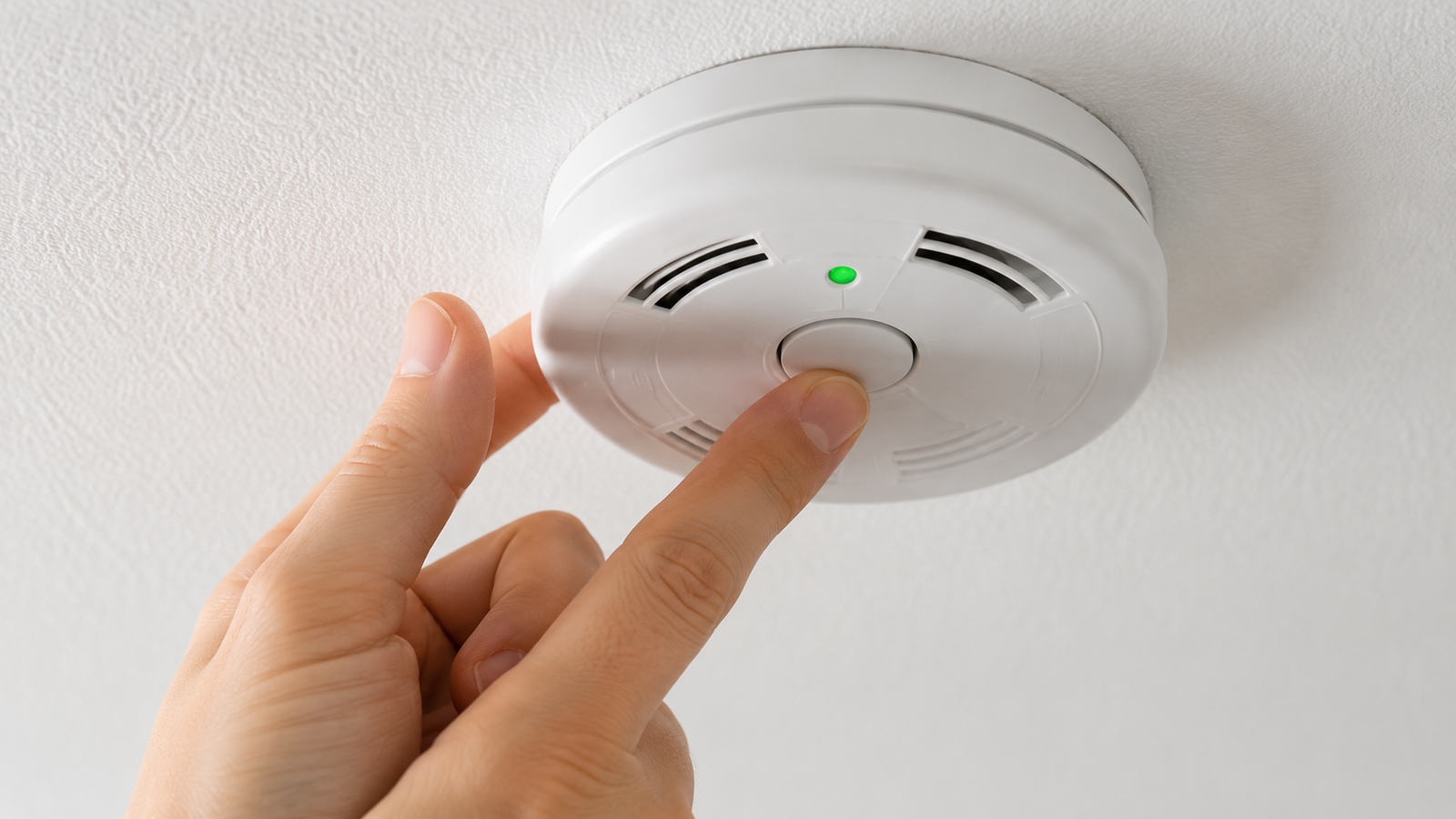 Testing a smoke and carbon monoxide alarm on the ceiling